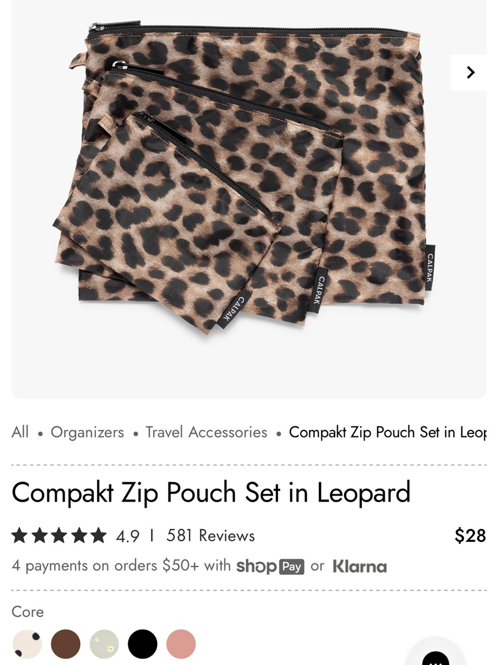Calpak Leopard Print Compakt Zip Pouch Set